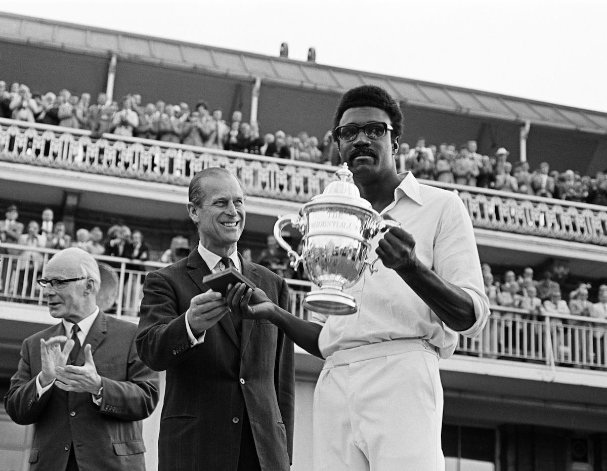 West Indies captain Clive Lloyd is presented with his winner’s medal, 1975. Patrick Eagar/Popperfoto/Getty Images.