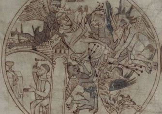 Saint Guthlac being tormented by demons, the Life of Saint Guthlac, Crowland, Lincolnshire, 1175-1215. Guthlac’s name represented a shift away from older naming conventions towards a recognisably English one. British Library. Public Domain.