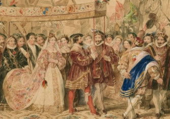 The coronation procession of Anne Boleyn, by James Stephanoff, c. early 19th century. Folger Shakespeare Library. Public Domain.