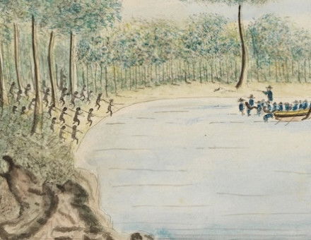 The kidnap of Bennelong, 25 November 1789, William Bradley, 1802. State Library of New South Wales. Public Domain.