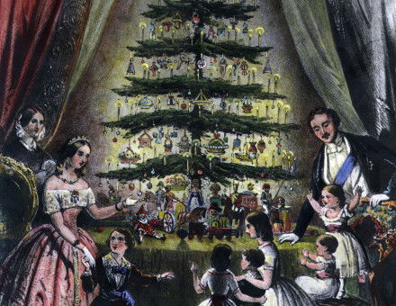 Queen Victoria, Prince Albert and their children gather around a Christmas tree, December 1848. Webster Museum. Public Domain.