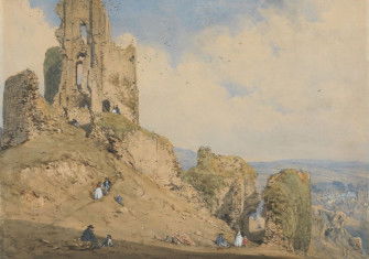 The ruin of Corfe Castle in Dorset by Joseph Nash, 1862. Yale Center for British Art, Paul Mellon Collection. Public Domain.