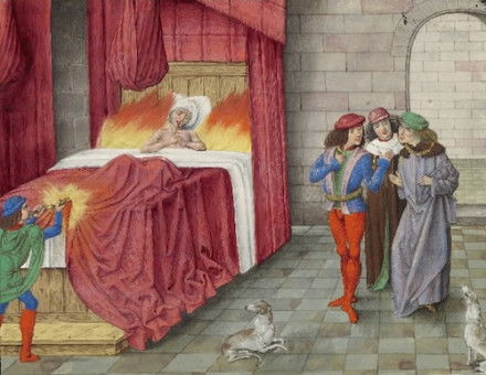 The death of Charles II of Navarre, from Froissart’s Chronicles, 1480-83. Heritage Images/TopFoto.
