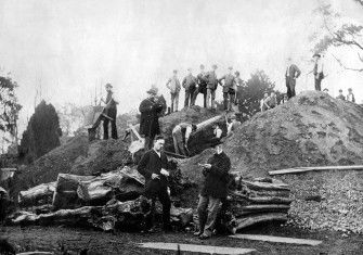 Excavation of the Taplow burial mound, 19th century © The Trustees of the British Museum.