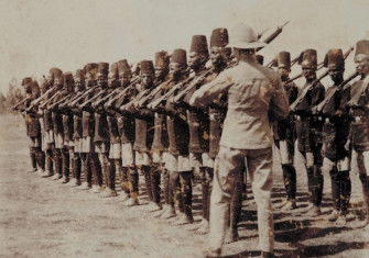 Somali recruits enlisted at Kismayu, Jubaland, southern Somalia, c.1910. Bristol Archives/Universal Images Group/Getty Images.