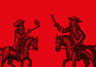 A highwayman with a pistol robs a traveller armed only with a sword. Woodcut from a Roxburghe Ballad, 1682. Mary Evans Picture Library.