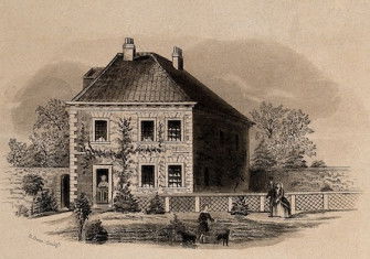The Epworth Rectory, birthplace of John Wesley, etching by R. Owen, c. 1860. Wellcome Collection. Public Domain.