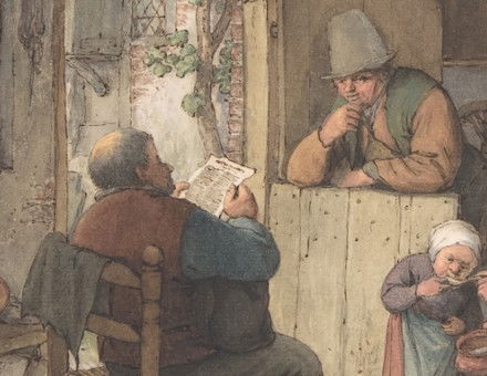 Reading the News at the Weavers' Cottage, Adriaen van Ostade, 1673. Metropolitan Museum of Art. Public Domain.