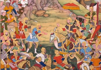The siege of Arbela in the era of Hulegu Khan, from the Jami al-tavarikh of Rashid al-Din, c. 1596. The Celeveland Museum of Art. Public Domain.