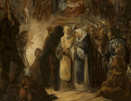 A scene from the Inquisition, Mikołaj Aleksiejewicz Łomtiew, c.19th century. Muzeum Narodowe w Warszawa. Public Domain..