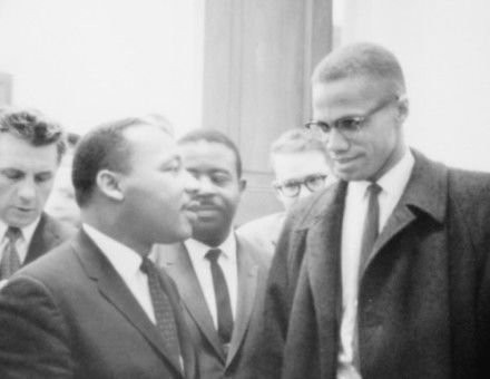 Martin Luther King and Malcolm X after King's press conference at the U.S. Capitol about the Senate debate on the Civil Rights Act of 1964. Library of Congress. Public Domain.