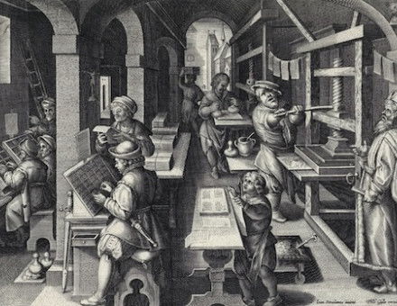Printing office, woodcut after Jan van der Straet, c.1589-93. Rijksmuseum. Public Domain.