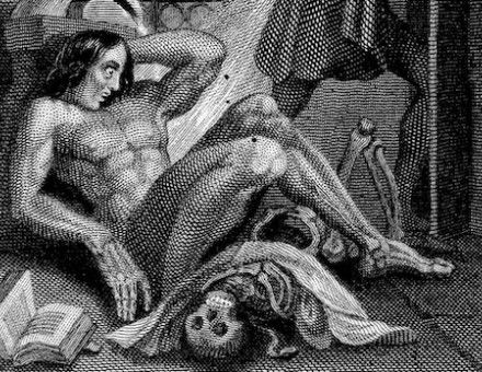 Detail from the Frontispiece to the first edition of Frankenstein, 1831. Wellcome Collection. Public Domain.