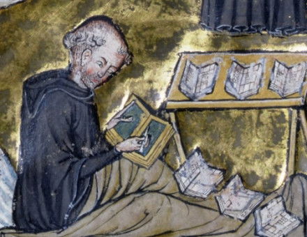 A monk reading in his bed, from Flores Bernardi, by William of Tournai, 1275-1300.  Bibliotheque Mazarine / © Archives Charmet / Bridgeman Images.