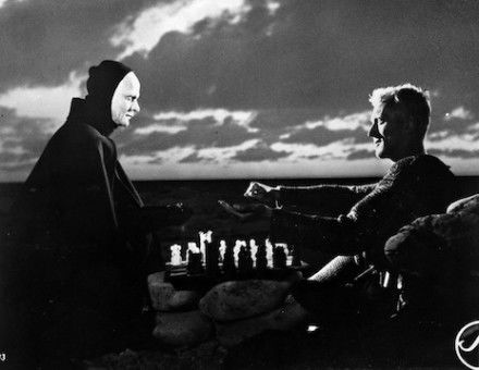 Max von Sydow and Bengt Ekerot in Ingmar Bergman’s The Seventh Seal, 1957. © 2025 Janus Films.