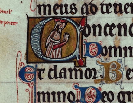 Historiated initial with a self-portrait of William de Brailes, the De Brailes Hours, c.1240. British Library/Bridgeman Images.
