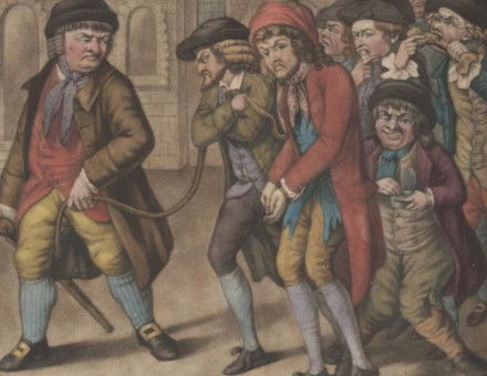 A mezzotint of convicts for transportation, c. 1781. National Library of Australia. Public Domain.