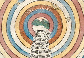 Christian conception of the universe, with the Earth at the centre, embraced by the realm of God and his angelic court. Woodcut from the Nuremberg Chronicle, 1493. Bavarian State Library. Public Domain.