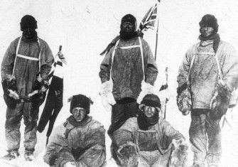 Oates, Scott, Wilson, Evans and Bowers at the South Pole, by Herbert Ponting, 18 January 1912. Australian National Maritime Museum. Public Domain.