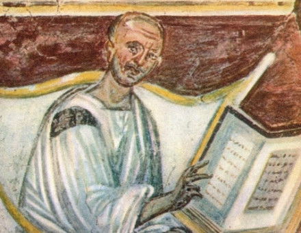 Fresco of Saint Augustine from the Lateran, Rome, sixth century. Bridgeman Images.