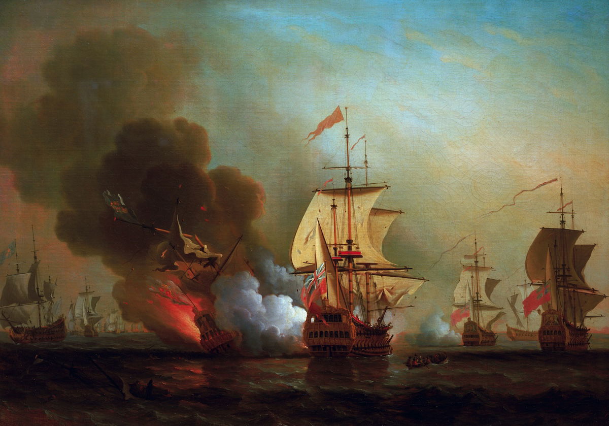 Wager’s Action  off Cartagena, 28 May 1708, depicting the sinking of the San José, by Samuel Scott, 1743-47. Royal Museums Greenwich.