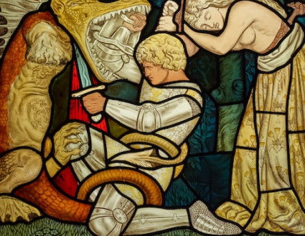 St George fighting the dragon, by Dante Gabriel Rossetti, 1872. Birmingham Museums Trust/Birmingham Museum & Art Gallery. Public Domain.