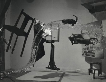 ‘Dali Atomicus’, surrealist Salvador Dalí in mid-air, by Philippe Halsman, 1948. Library of Congress. Public Domain.