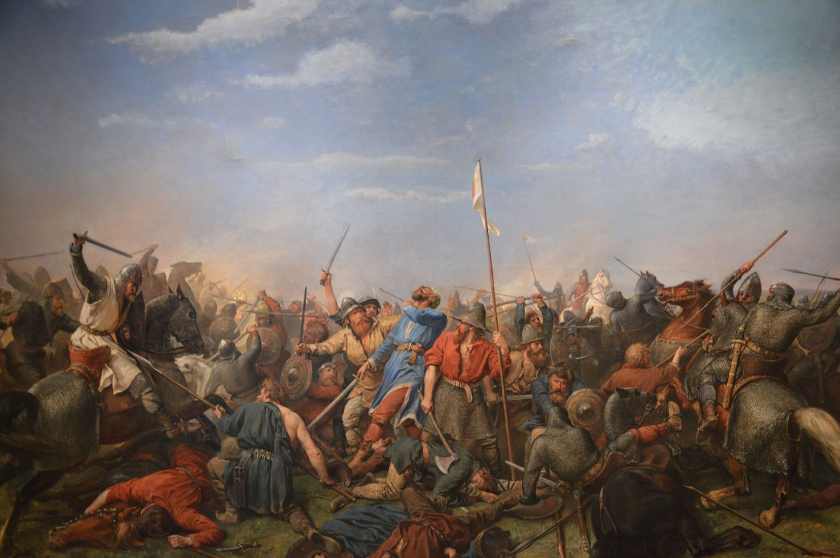 The Battle of Stamford Bridge, by Peter Nicolai Arbo, 1870. Nordnorsk Kunstmuseum. Public Domain.