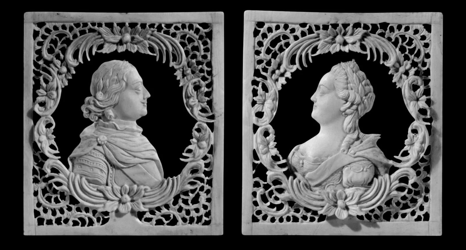 Ivory profile portraits of Peter the Great and Catherine the Great, late 18th or early 19th century. Metropolitan Museum of Art. Public Domain.