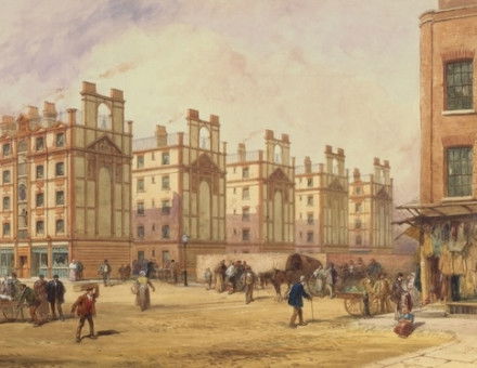 Artisans’ Dwellings, Petticoat Square, London, by William Haywood, 19th century. Bridgeman Images.