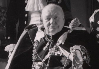 Sir Winston, his son Randolph, and grandson, Winston in coronation robes, by Toni Frissell, June 1953. Library of Congress. Public Domain.