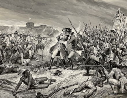 General Wolfe’s fatal wounding at the Battle of the Plains of Abraham, 1759, by Richard Caton Woodville, 1925. Prints, Drawings and Watercolors from the Anne S.K. Brown Military Collection. Brown Digital Repository. Brown University Library. Public Domain.