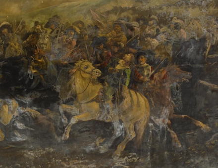 A battle between royalists and parliamentarians during the English Civil War, by John Joseph Barker, 1886. Royal Albert Memorial Museum & Art Gallery. Public Domain.