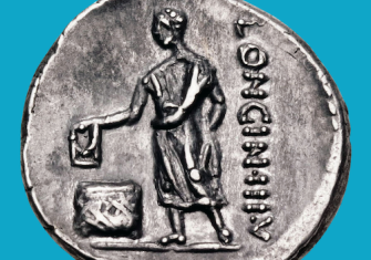 Silver denarius of Cassius Longinus, depicting a citizen casting a ballot, 63 BC. CNG coins.