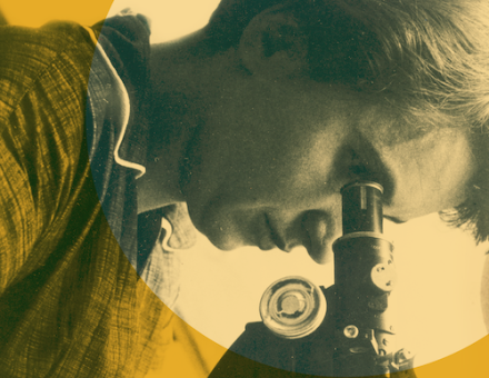 A Beyond Curie – March for Science poster celebrating Rosalind Franklin, by Amanda Phingbodhipakkiya (CC BY 4.0).